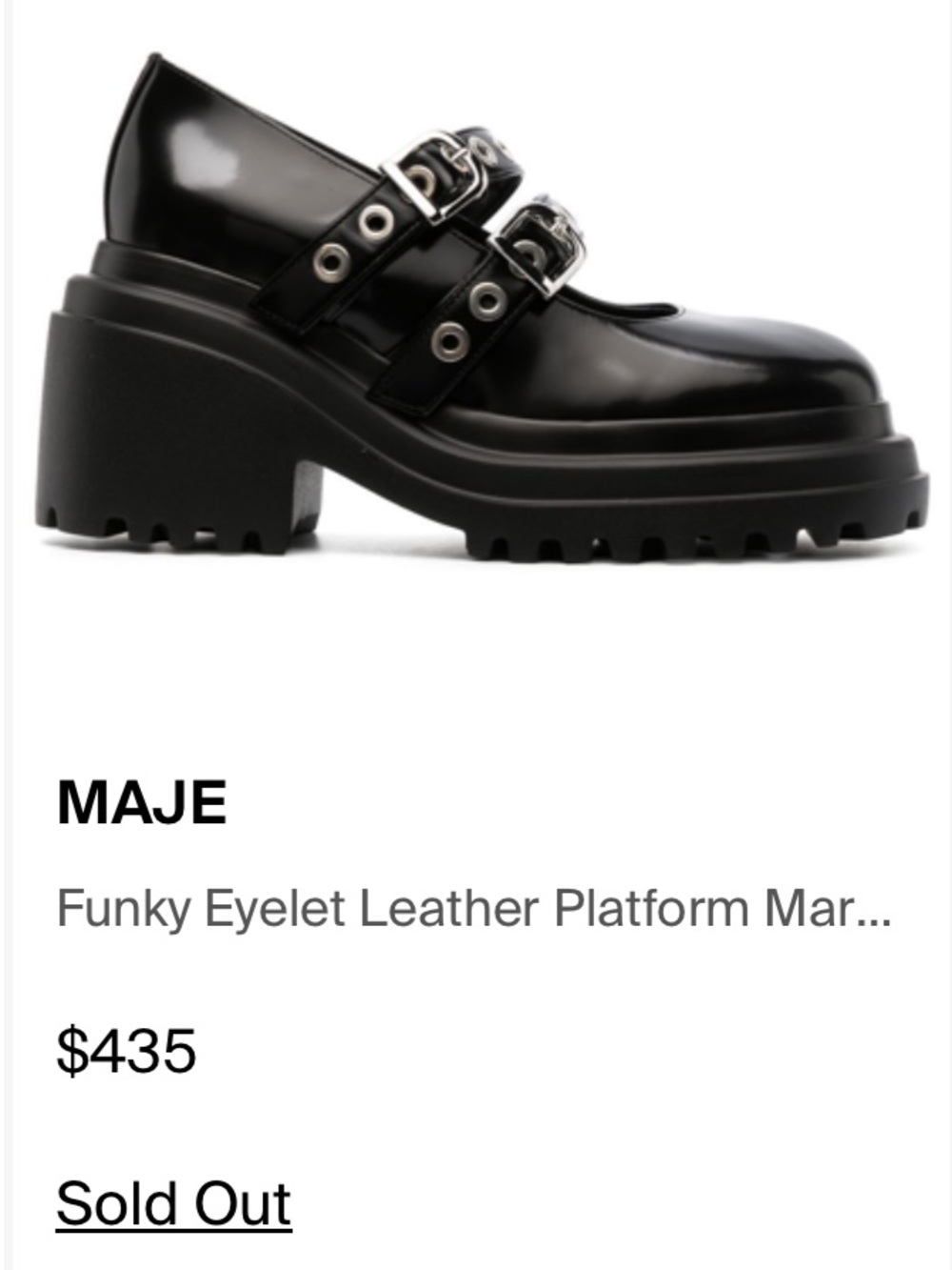 NWOB Maje Black Leather Platform Mary Jane “Babies” with Silver Eyelets